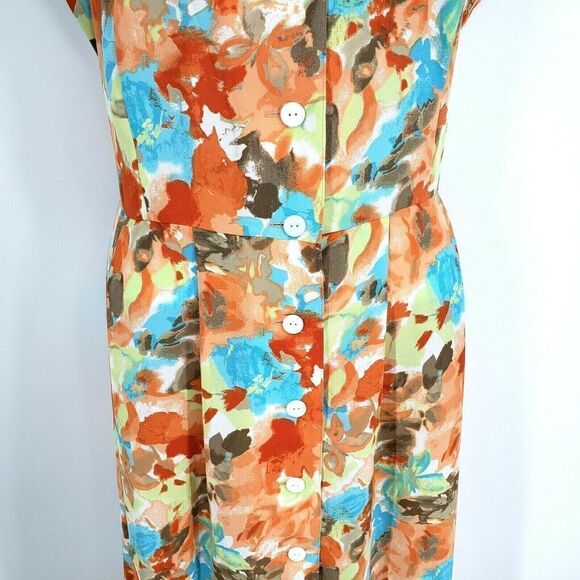 Y2K Multicolor Midi Dress Buttons Front Tie Waist Sleeveless Tie Waist Prairie - Picture 5 of 11